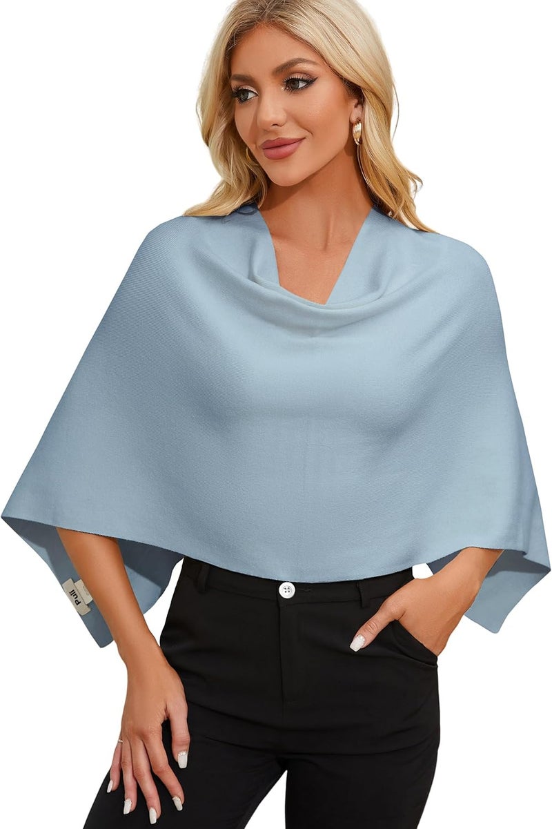 Puli Women Capri Poncho Sweater Slimming Fit Cropped Versatile Shawl Soft Knit Wraps Cowl Neck Short Tops - Image 1